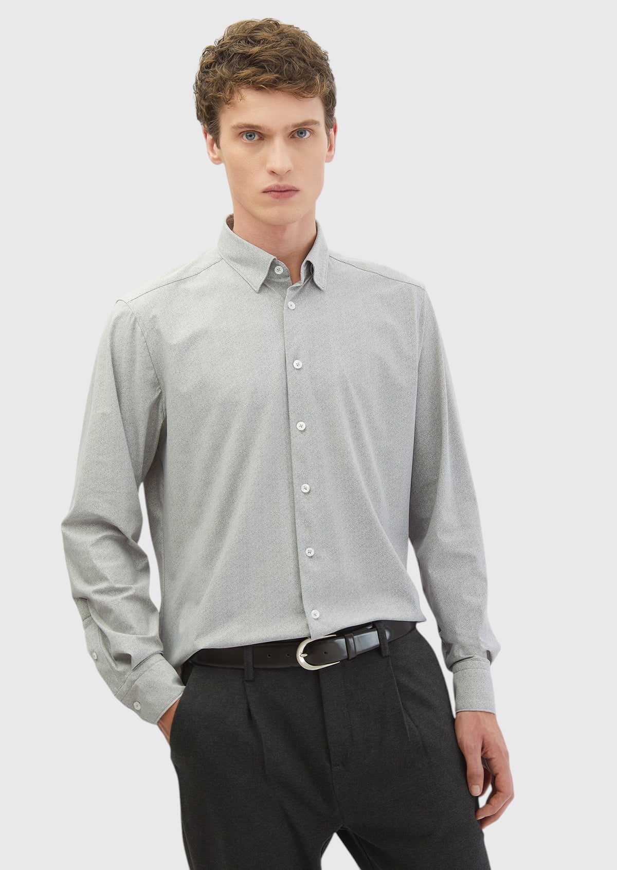Light Grey Printed Casual Fit Long Knitting Casual Shirt