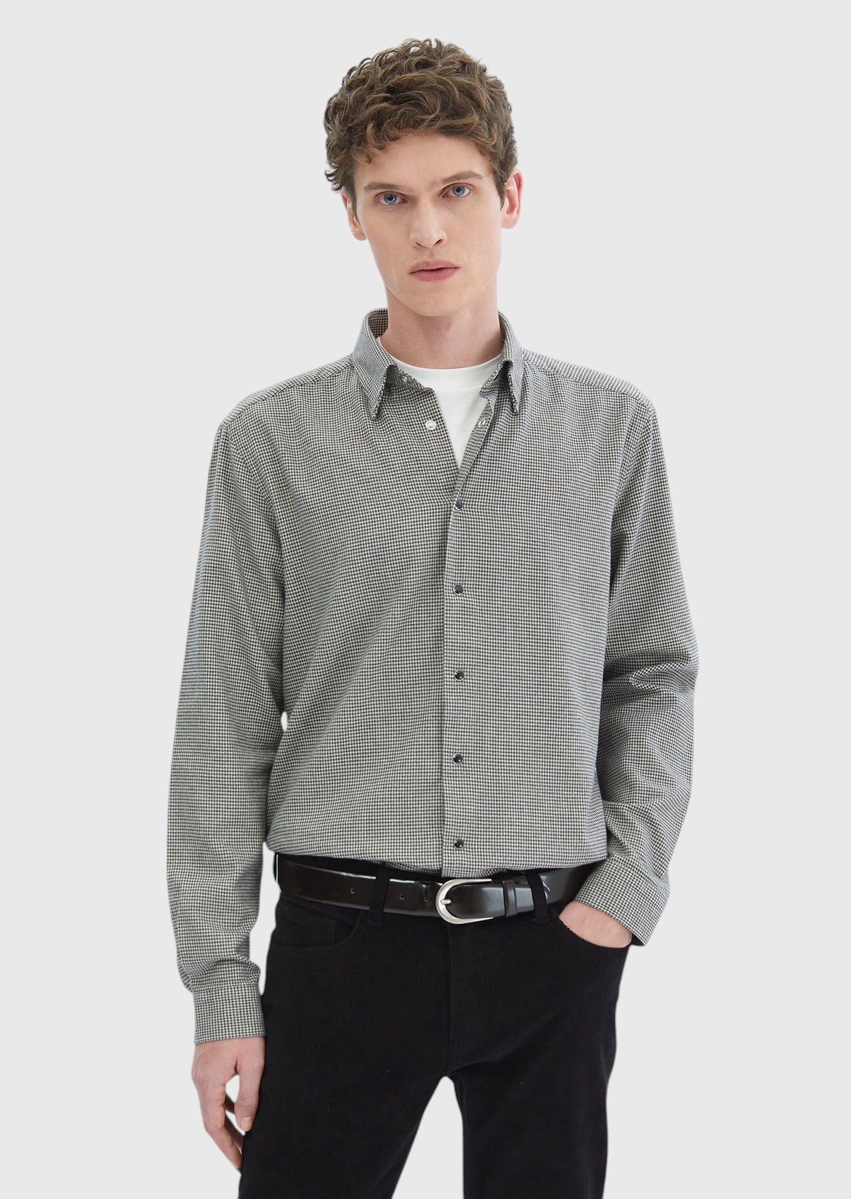 Koyu Gri Desenli Casual Fit Uzun Dokuma Casual %100 Pamuk Gömlek