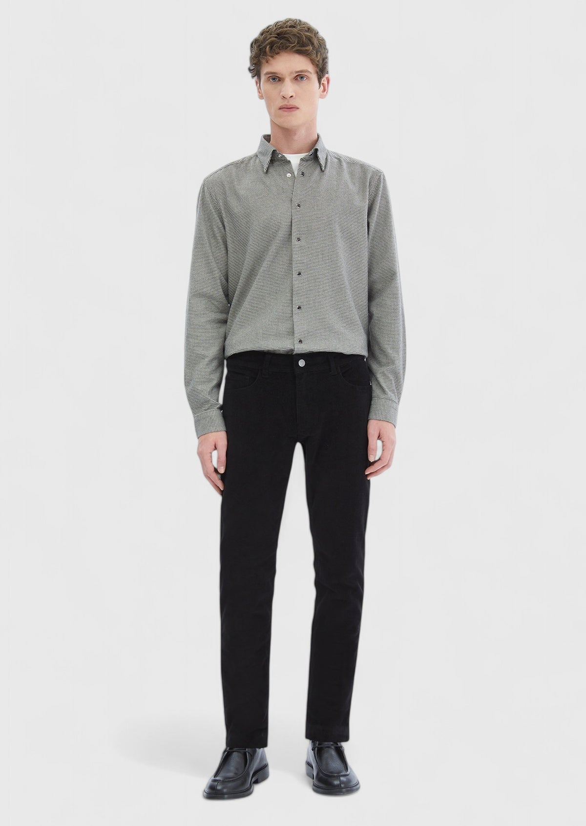 Koyu Gri Desenli Casual Fit Uzun Dokuma Casual %100 Pamuk Gömlek