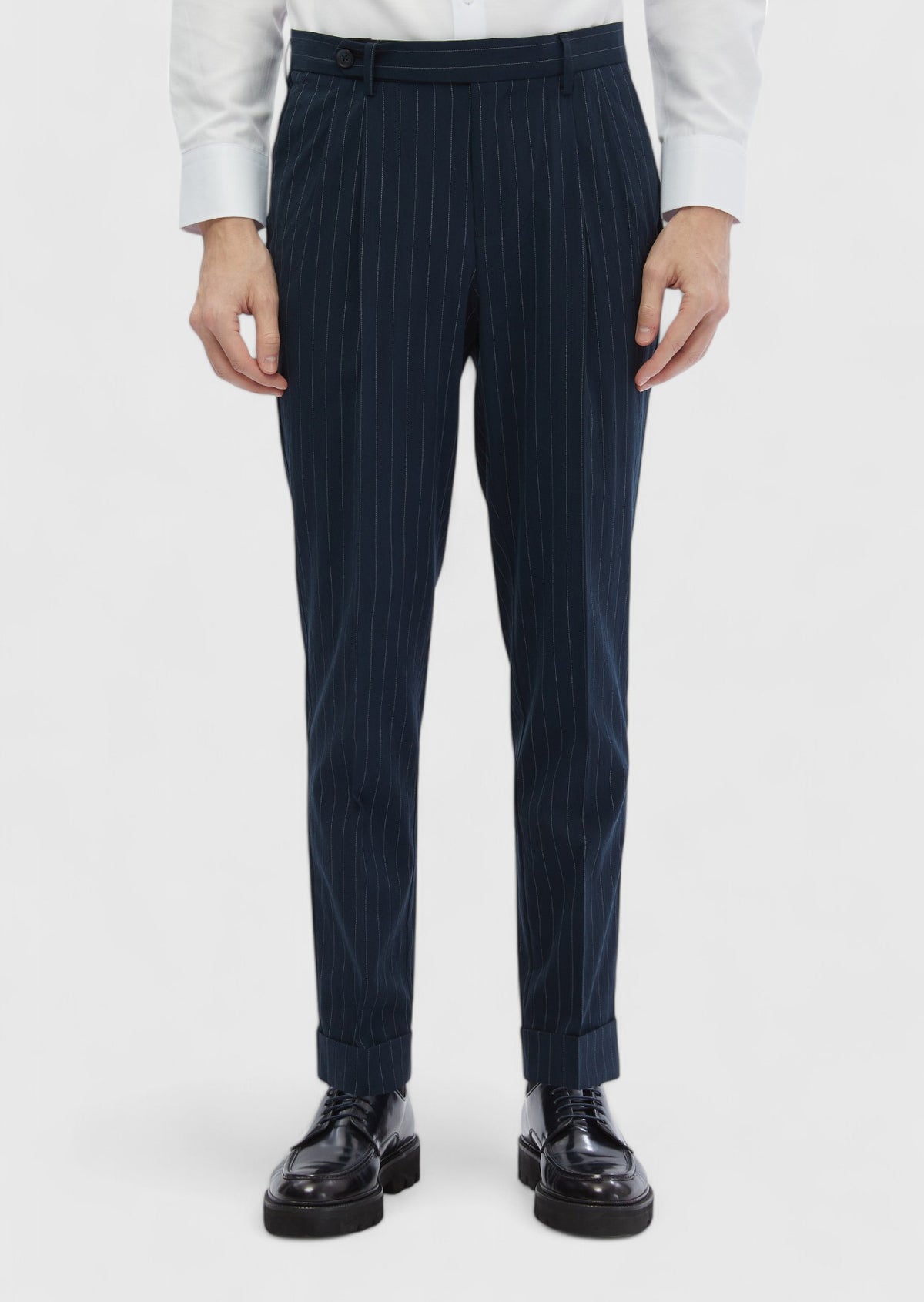 Lacivert Çizgili Dokuma Carrot Fit Klasik Pantolon