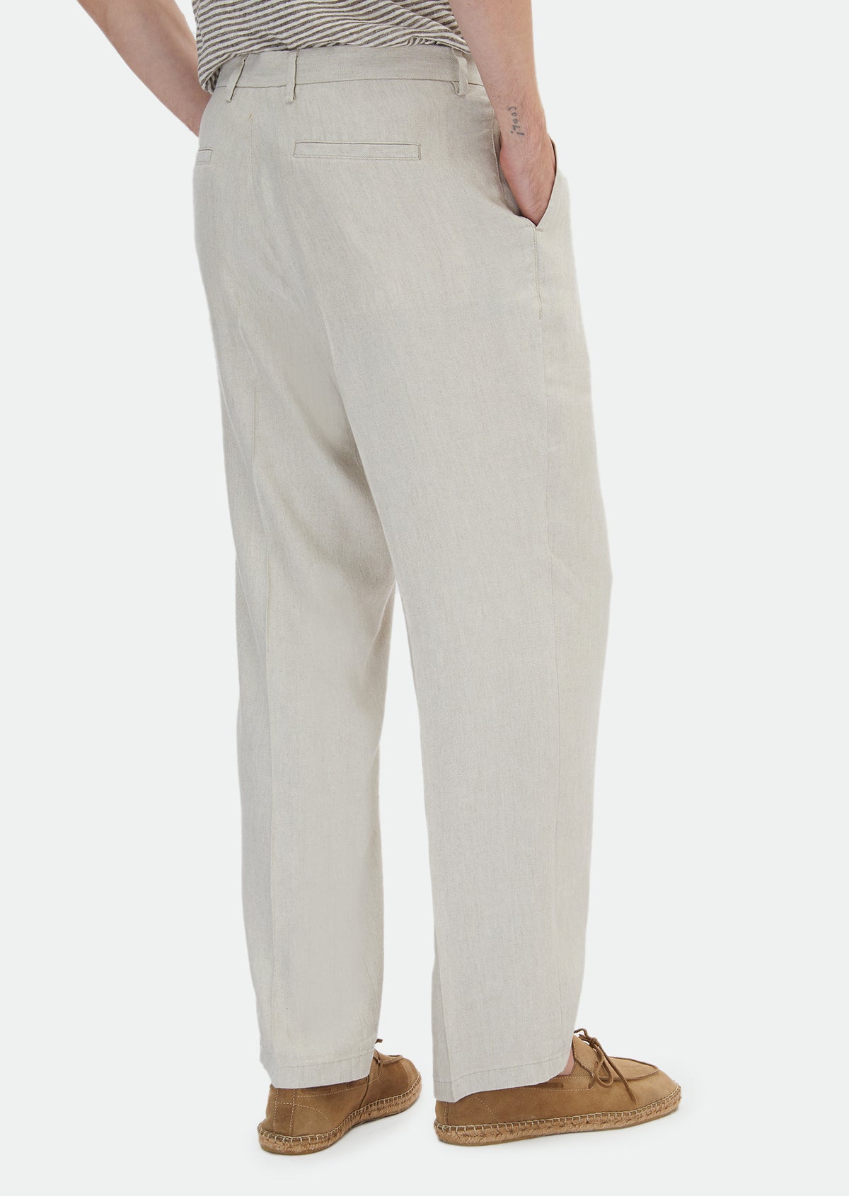 Bej Desenli Dokuma Oversize Fit Casual Keten Karışımlı Pantolon