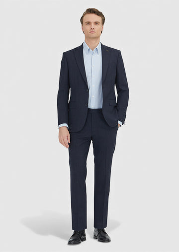 Lacivert Desenli Modern Fit Yün Karışımlı Takım Elbise