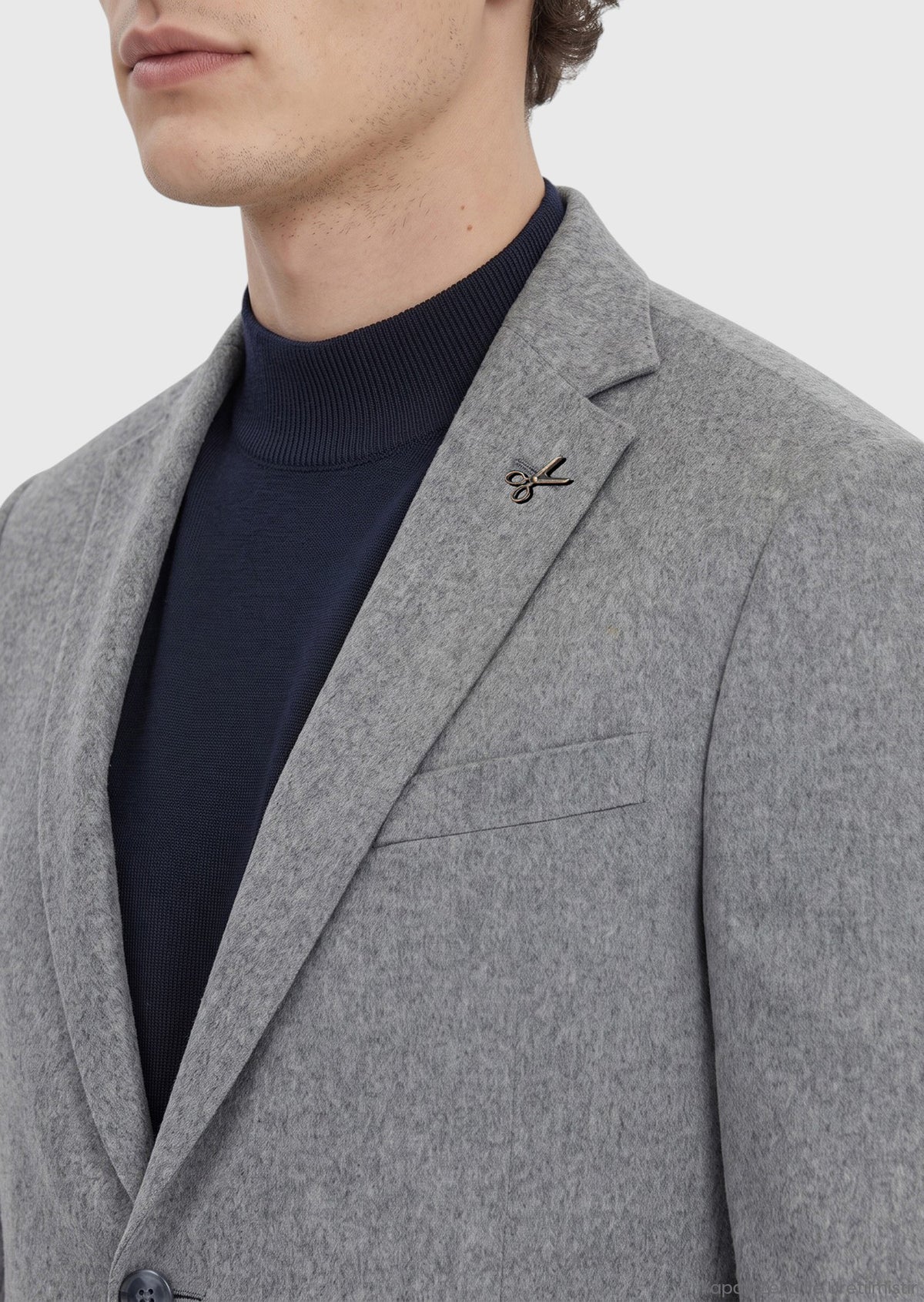 Gri Düz Regular Fit %100 Kaşmir Ceket