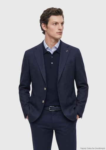 Lacivert Düz Regular Fit %100 Kaşmir Ceket
