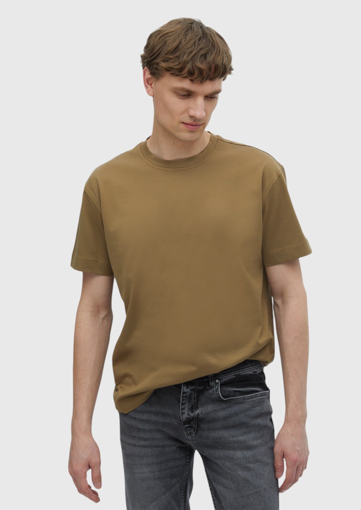 Deve Tüyü Düz Bisiklet Yaka %100 Pamuk T-Shirt