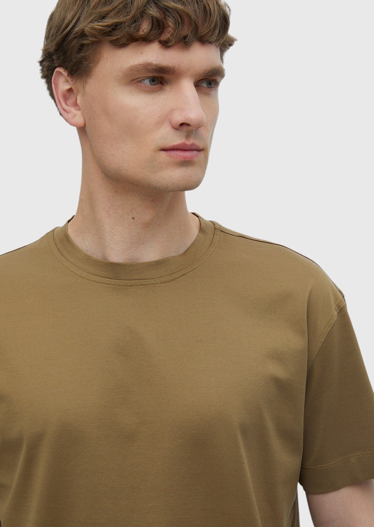 Deve Tüyü Düz Bisiklet Yaka %100 Pamuk T-Shirt