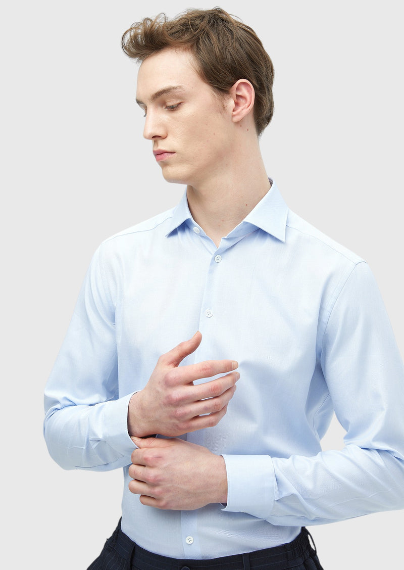 Mavi Düz Regular Fit Uzun Dokuma Klasik %100 Pamuk Gömlek