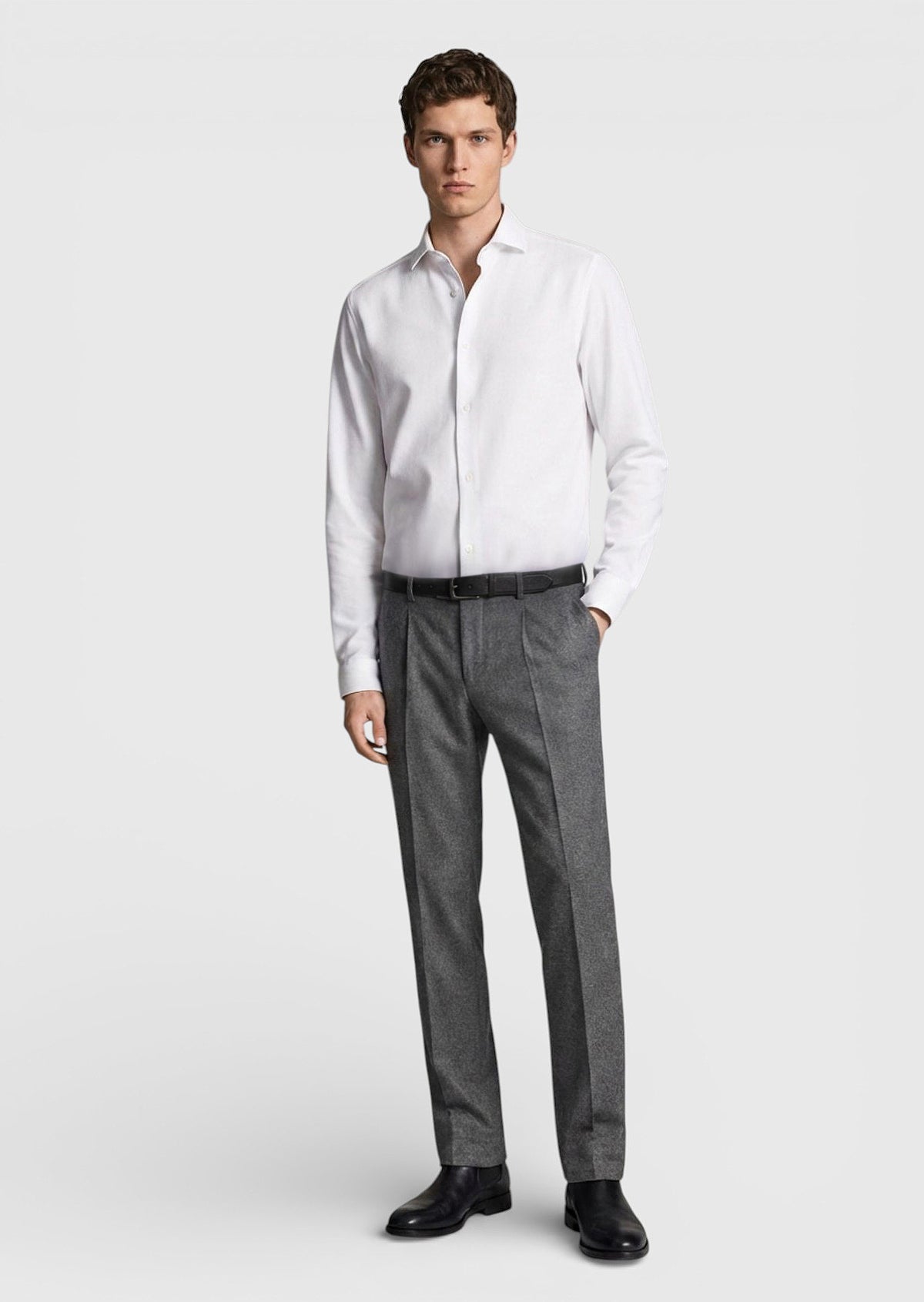 Beyaz Düz Casual Fit Uzun Casual %100 Pamuk Gömlek