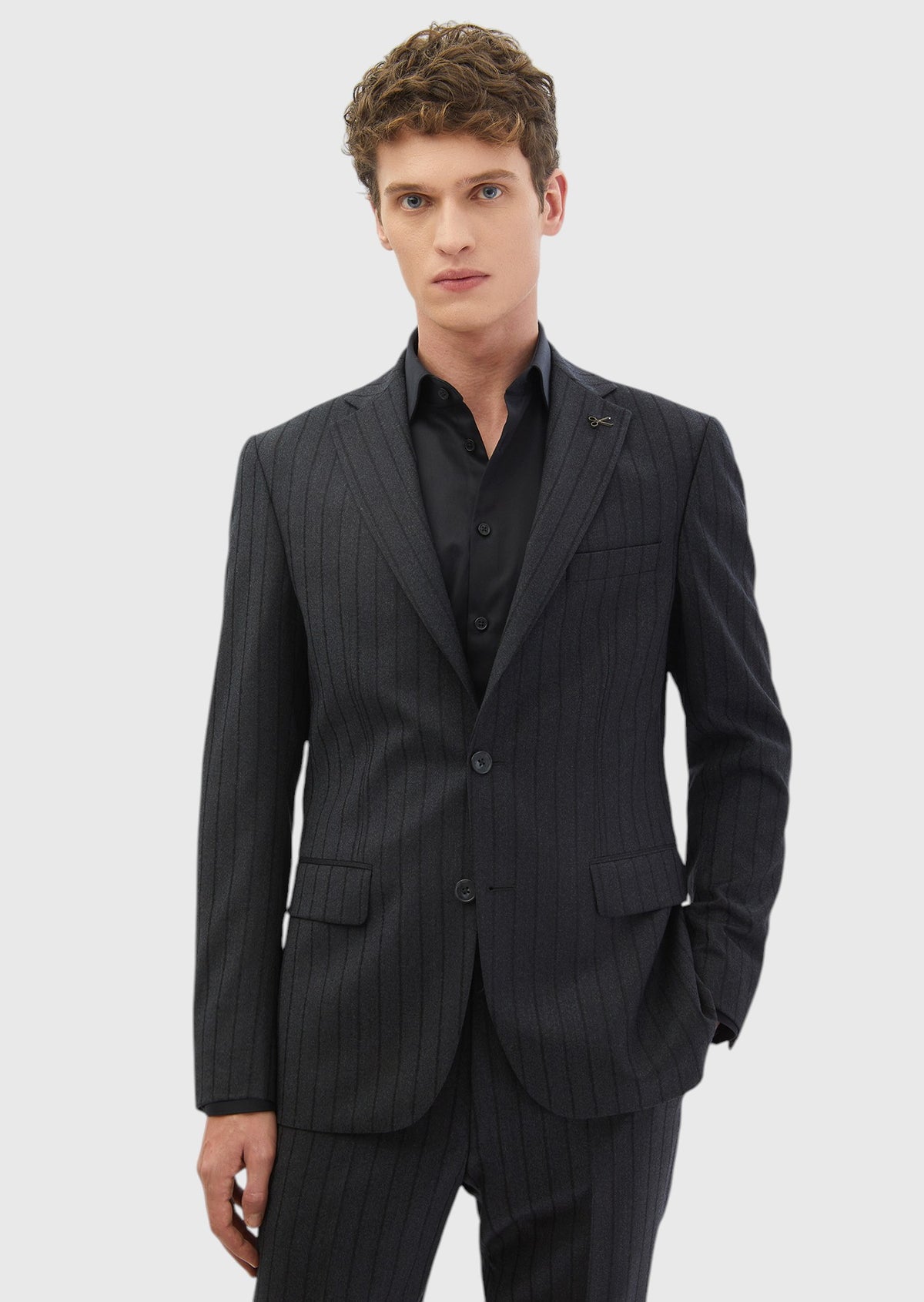 Hard Coal Striped Zeroweight Slim Fit Wool Blended Suit