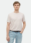 Açık Pembe Düz Bisiklet Yaka %100 Keten T-Shirt