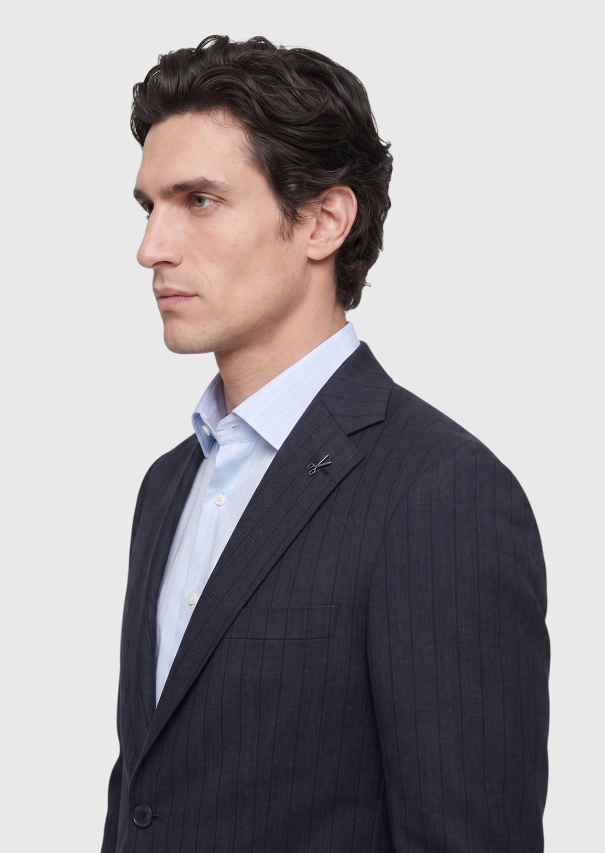 Lacivert Çizgili Zeroweight Slim Fit %100 Yün Takım Elbise