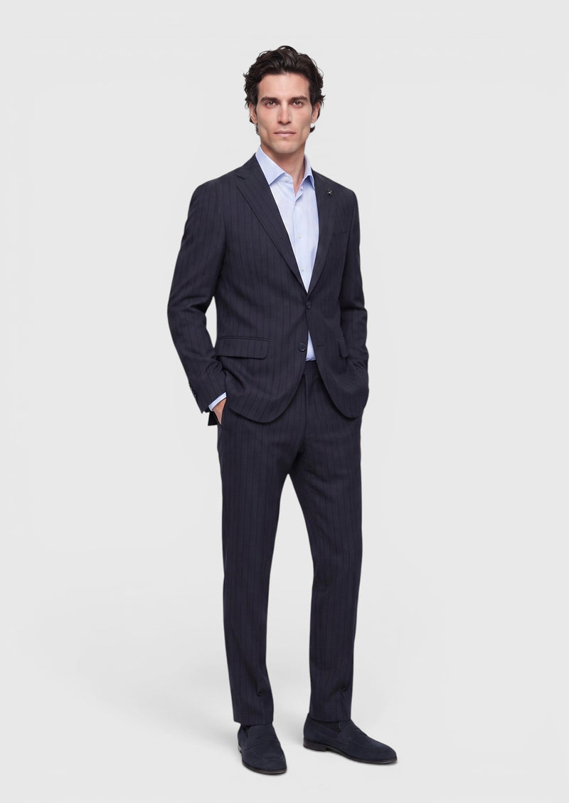 Lacivert Çizgili Zeroweight Slim Fit %100 Yün Takım Elbise