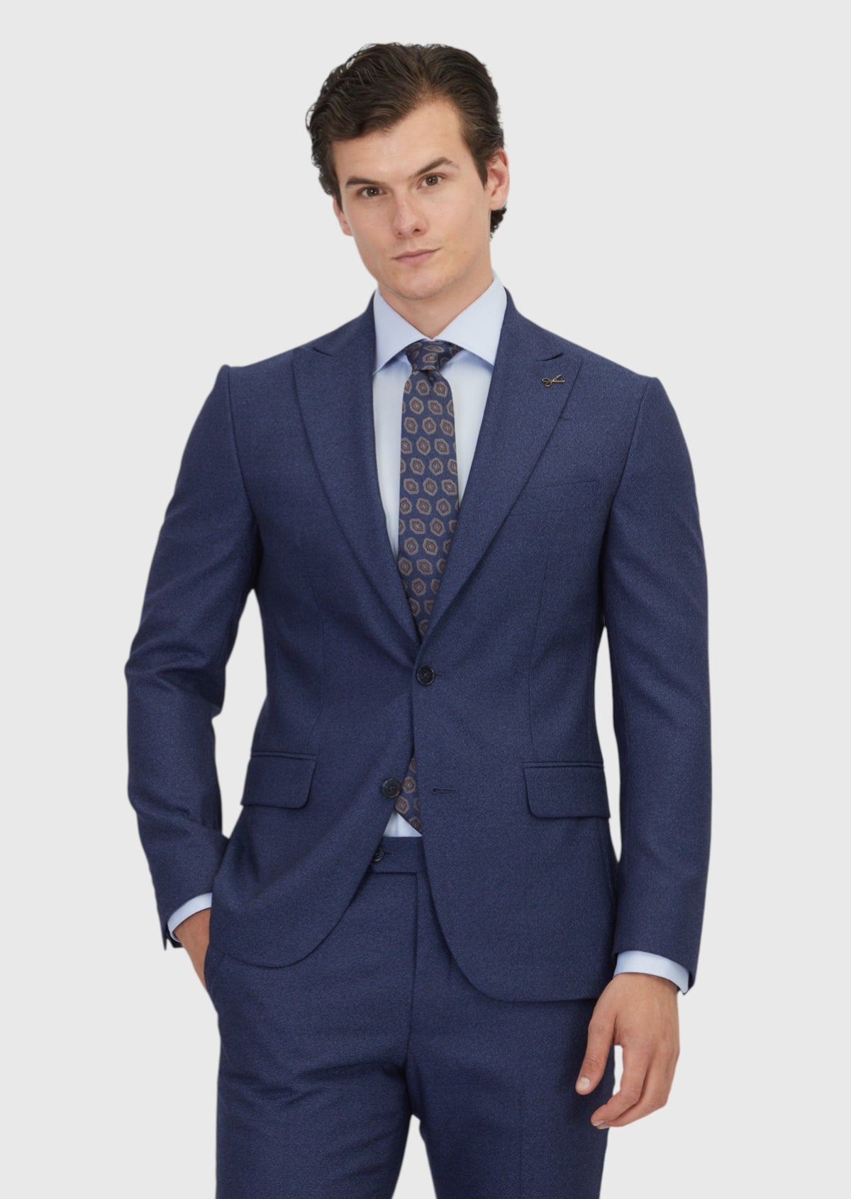 Light Navy Blue Patterned Zeroweight Slim Fit Wool Blended Suit