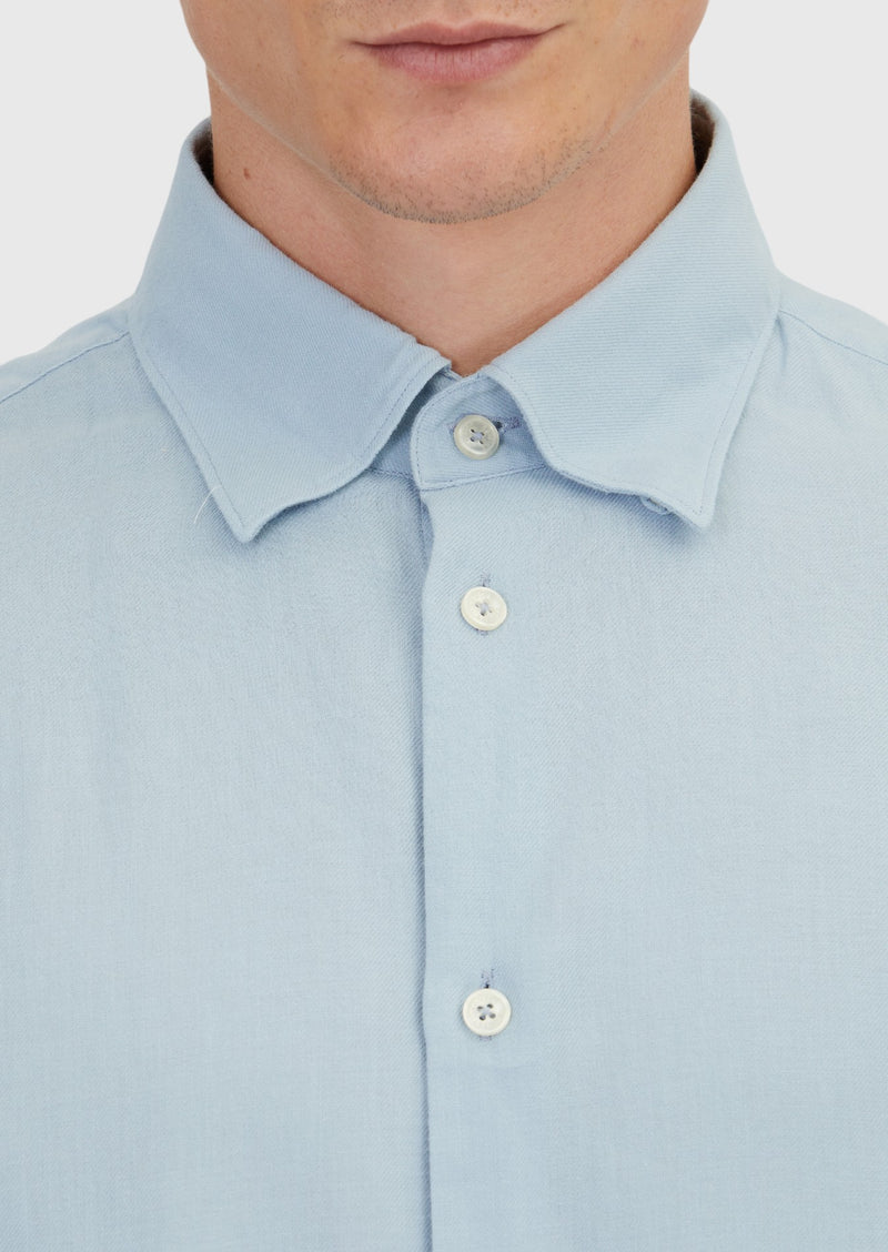 Mavi Düz Loose Fit Uzun Dokuma Casual Yün Karışımlı Gömlek