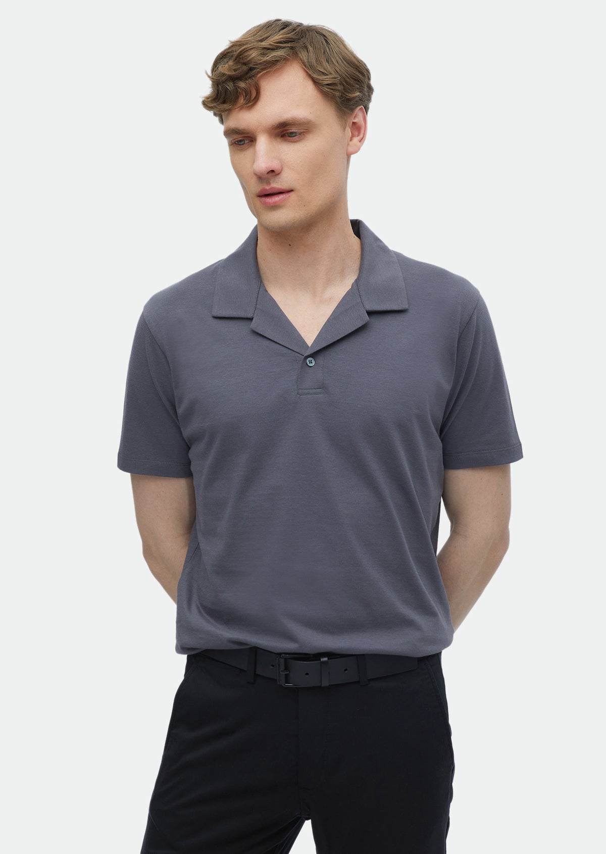 Koyu Gri Düz Polo Yaka %100 Pamuk T-Shirt