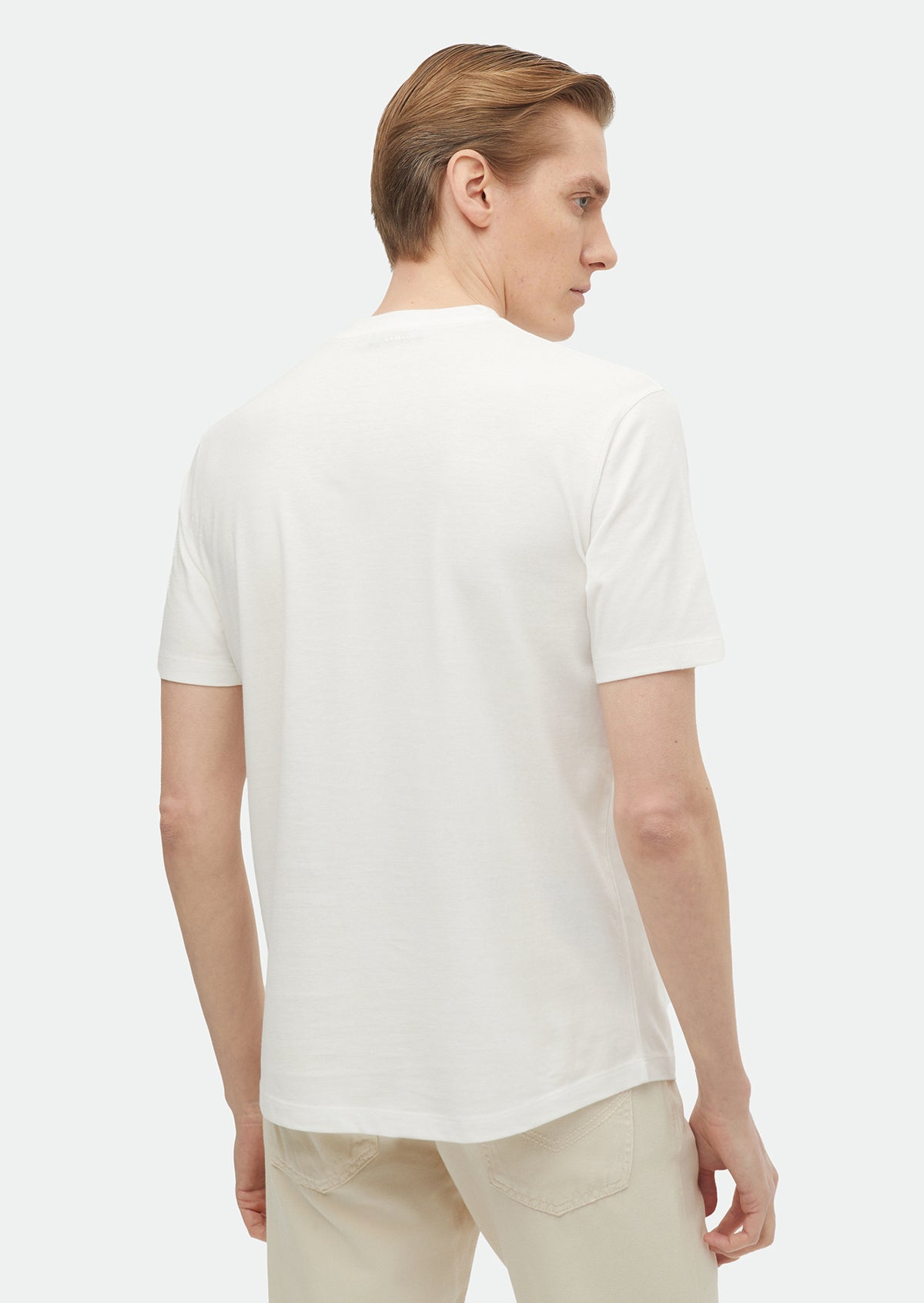 Beyaz Düz Bisiklet Yaka %100 Pamuk T-Shirt