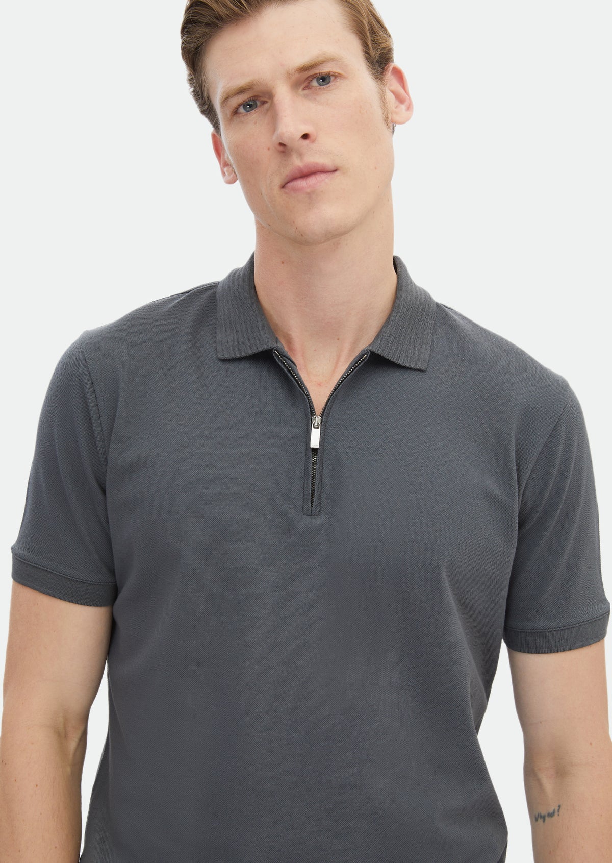 Koyu Gri Düz Polo Yaka %100 Pamuk T-Shirt