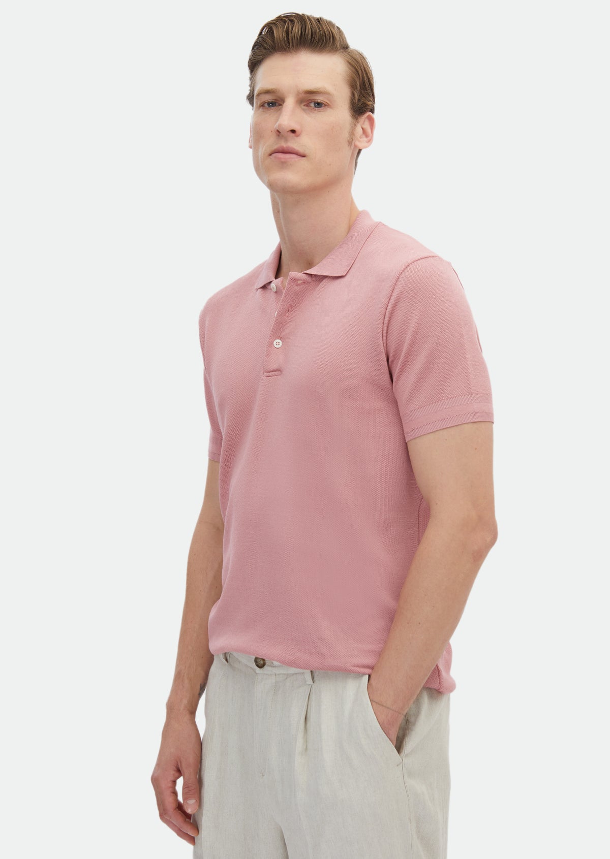 Pink Jacquard Polo Neck 100% Cotton T-Shirt