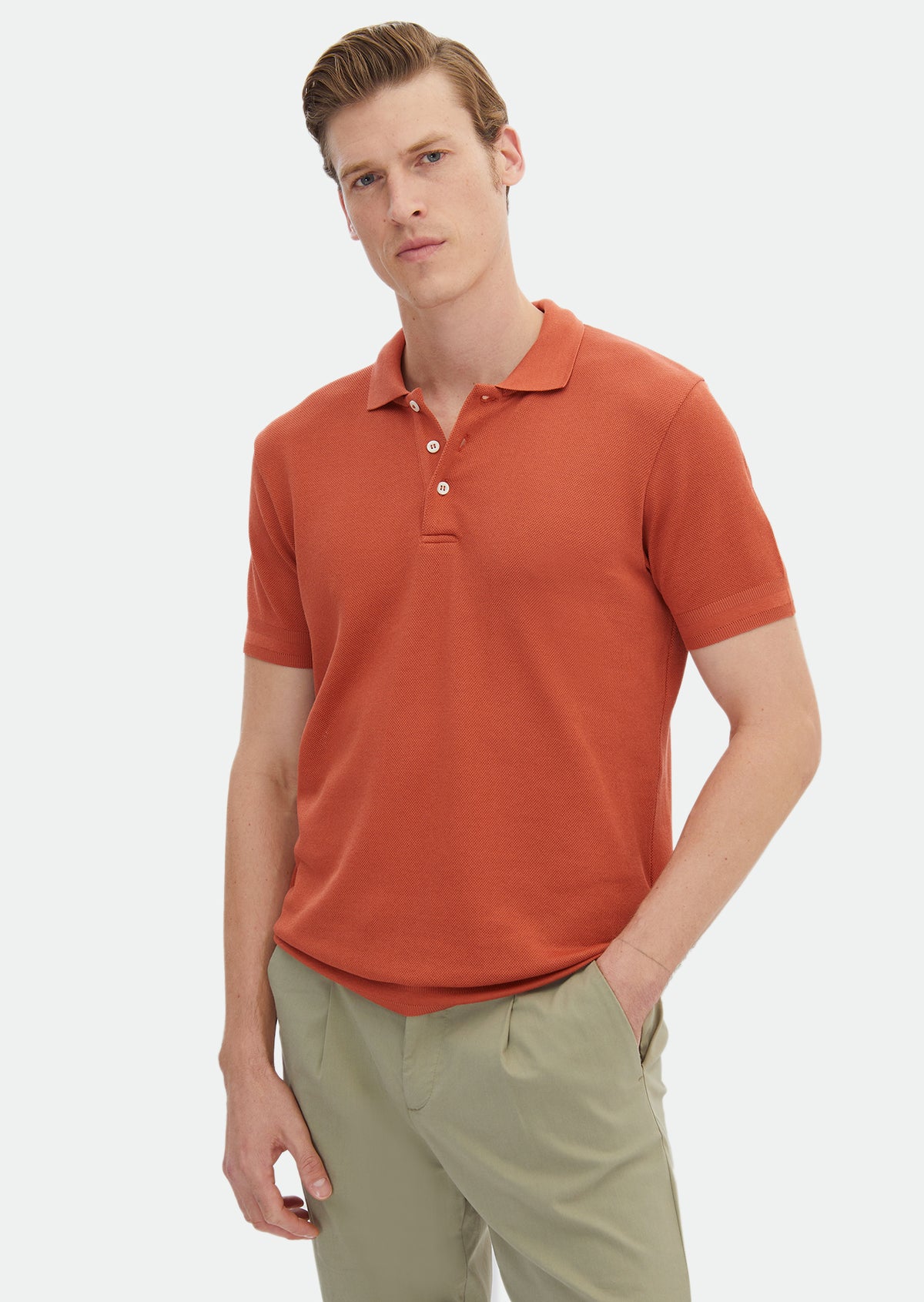 Turuncu Jakarlı Polo Yaka %100 Pamuk T-Shirt