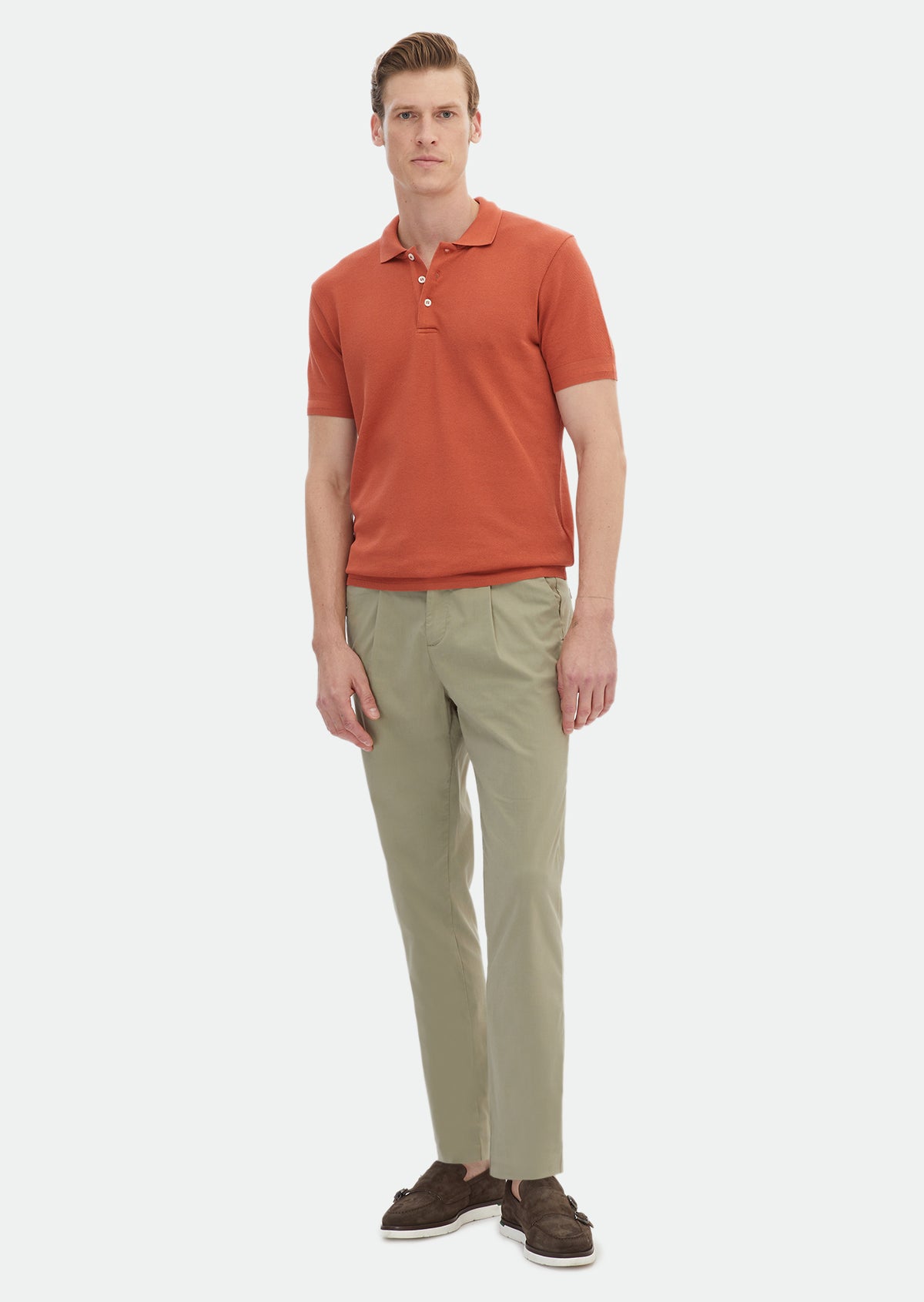 Turuncu Jakarlı Polo Yaka %100 Pamuk T-Shirt