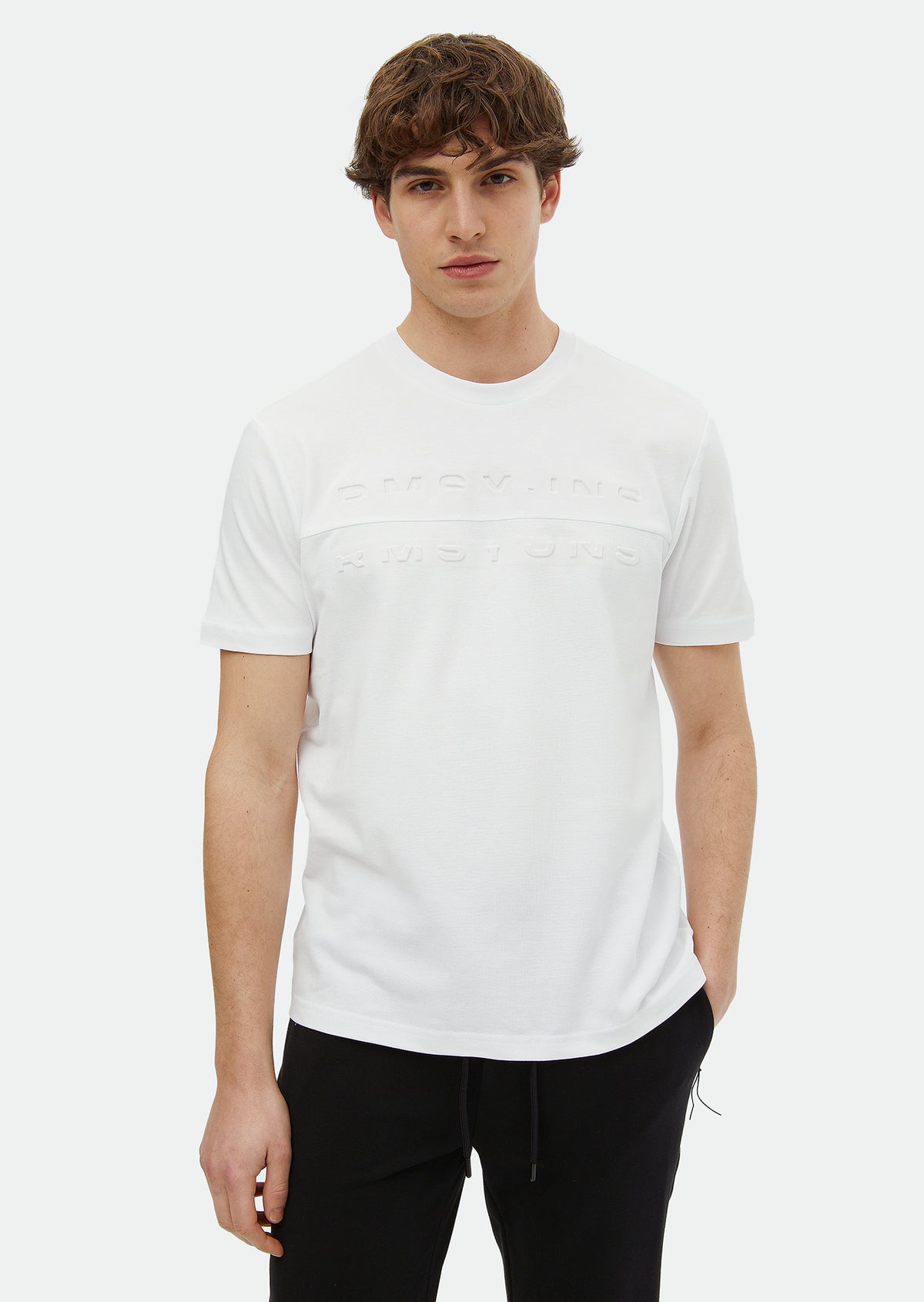 Beyaz Baskılı Bisiklet Yaka %100 Pamuk T-Shirt