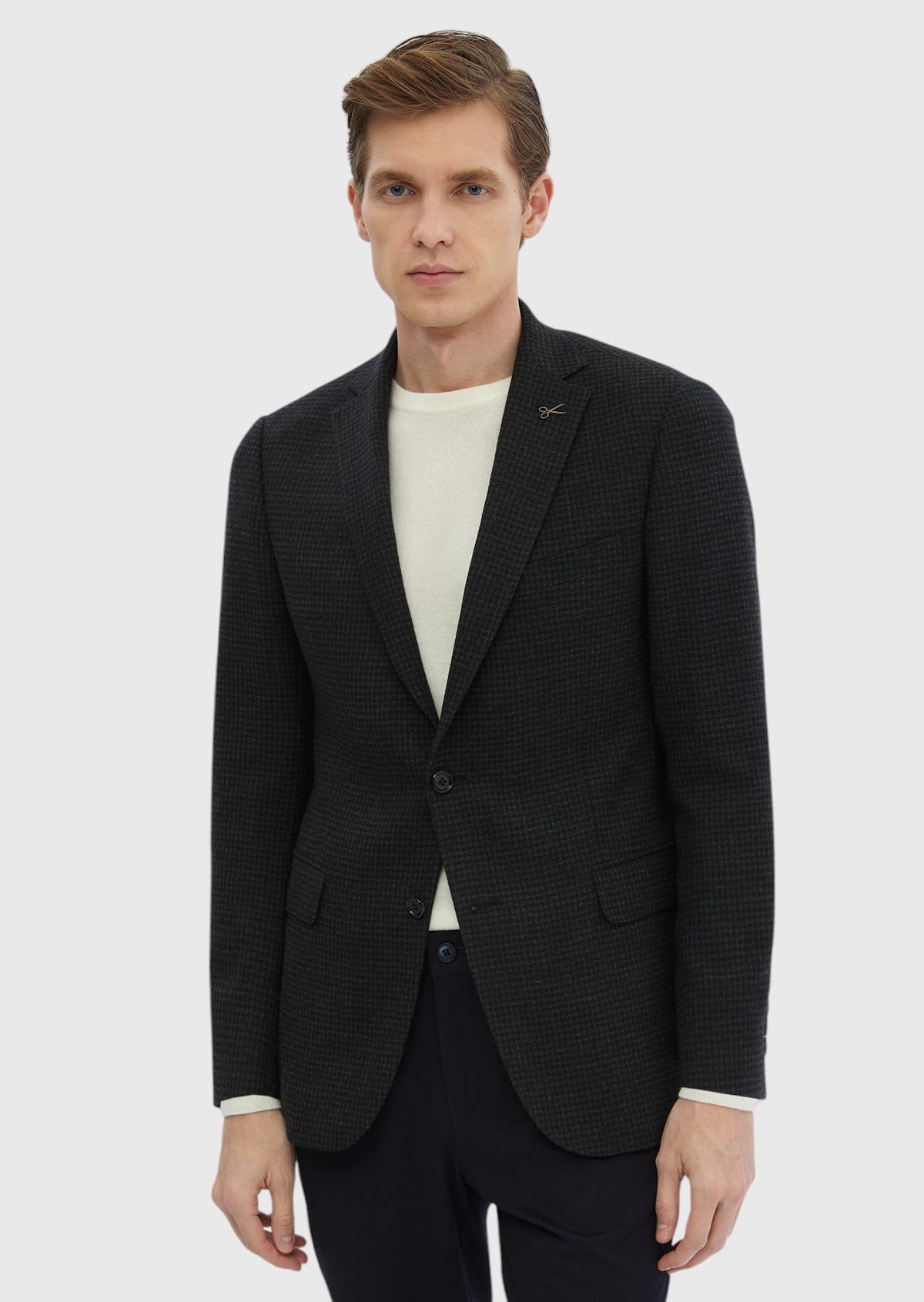 Haki Desenli Regular Fit %100 Yün Ceket
