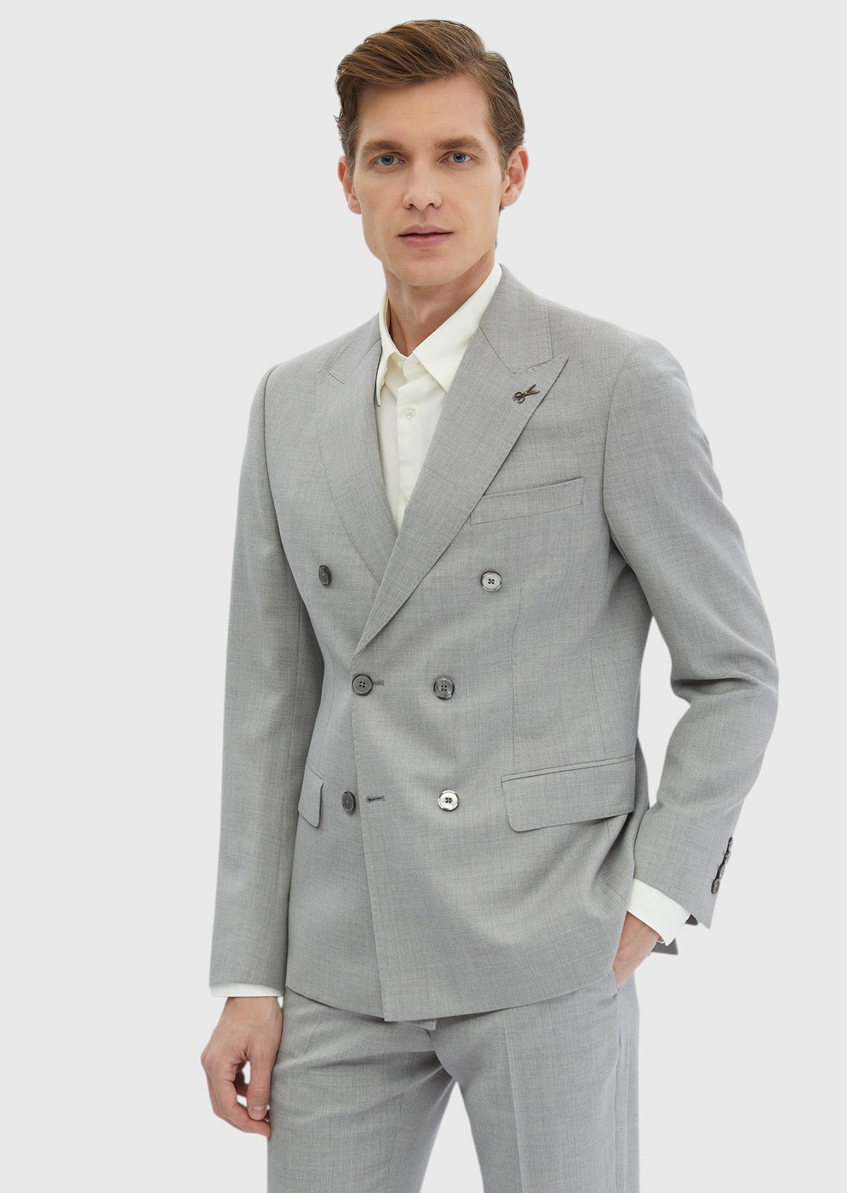 Light Grey Plain Zeroweight Slim Fit Wool Blended Suit