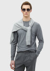 Gri Bisiklet Yaka Jakarlı Yün Karışımlı Triko Kazak