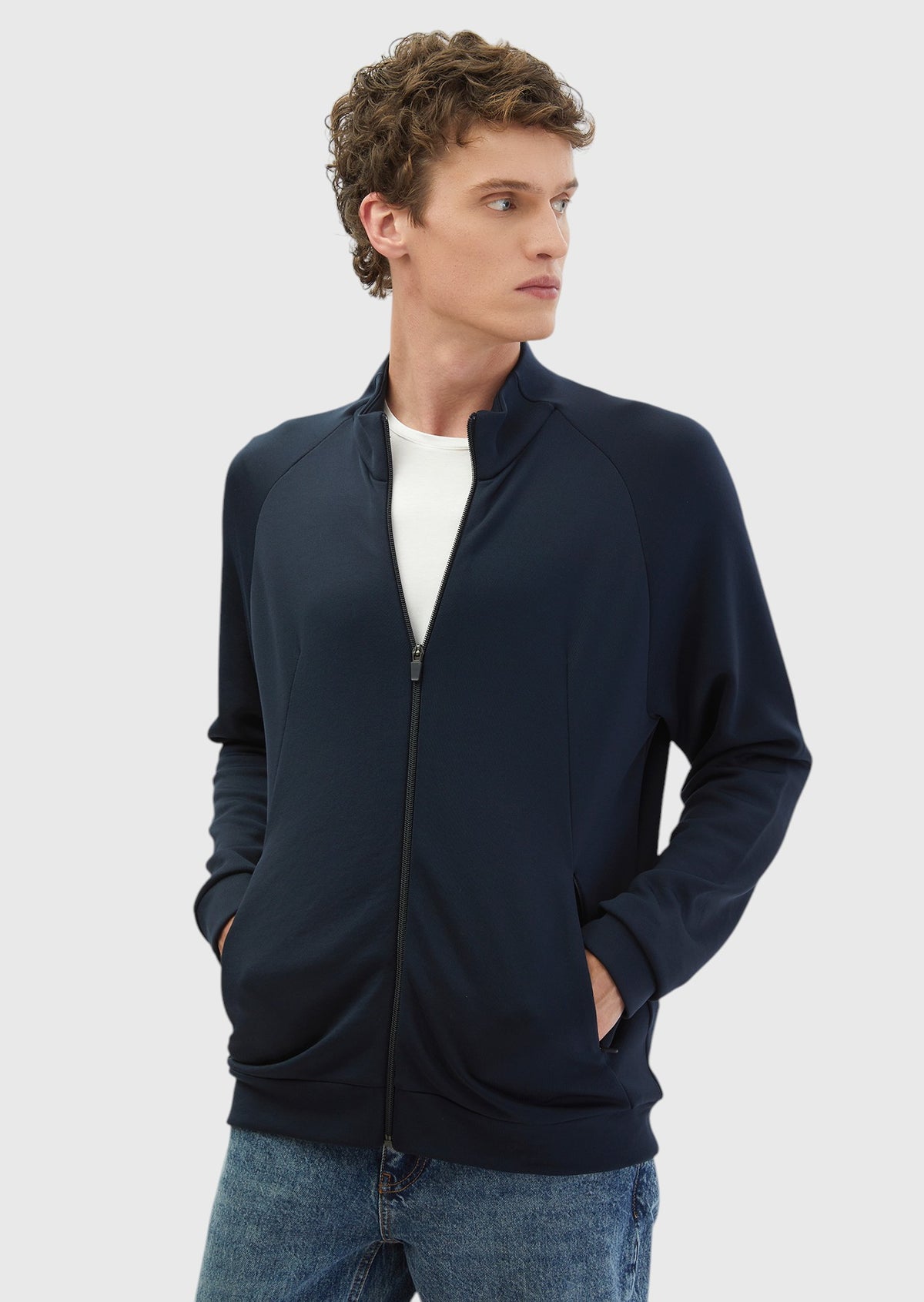 Navy Blue Turtleneck Plain Sweatshirt