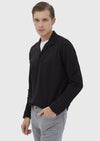 Siyah Polo Yaka Jakarlı Sweatshırt