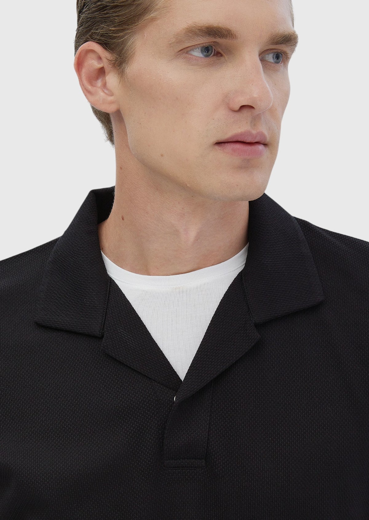 Siyah Polo Yaka Jakarlı Sweatshırt