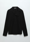 Siyah Polo Yaka Jakarlı Sweatshırt