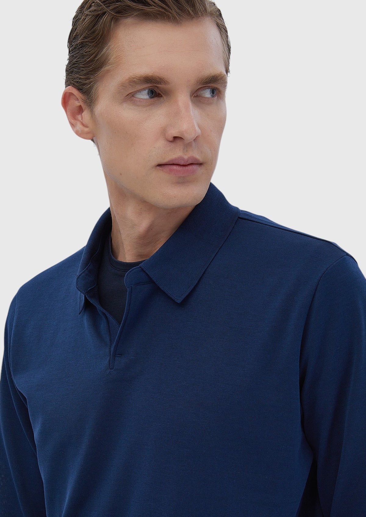 İndigo Polo Yaka Düz Sweatshırt