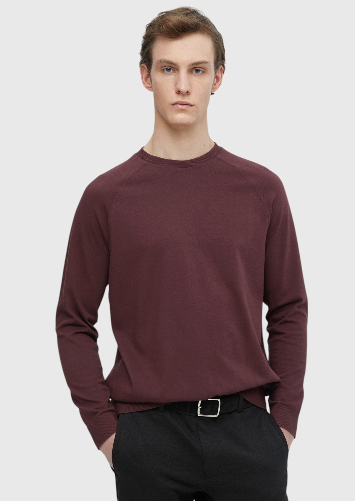 Burgundy Crew Neck Plain Sweatshirt