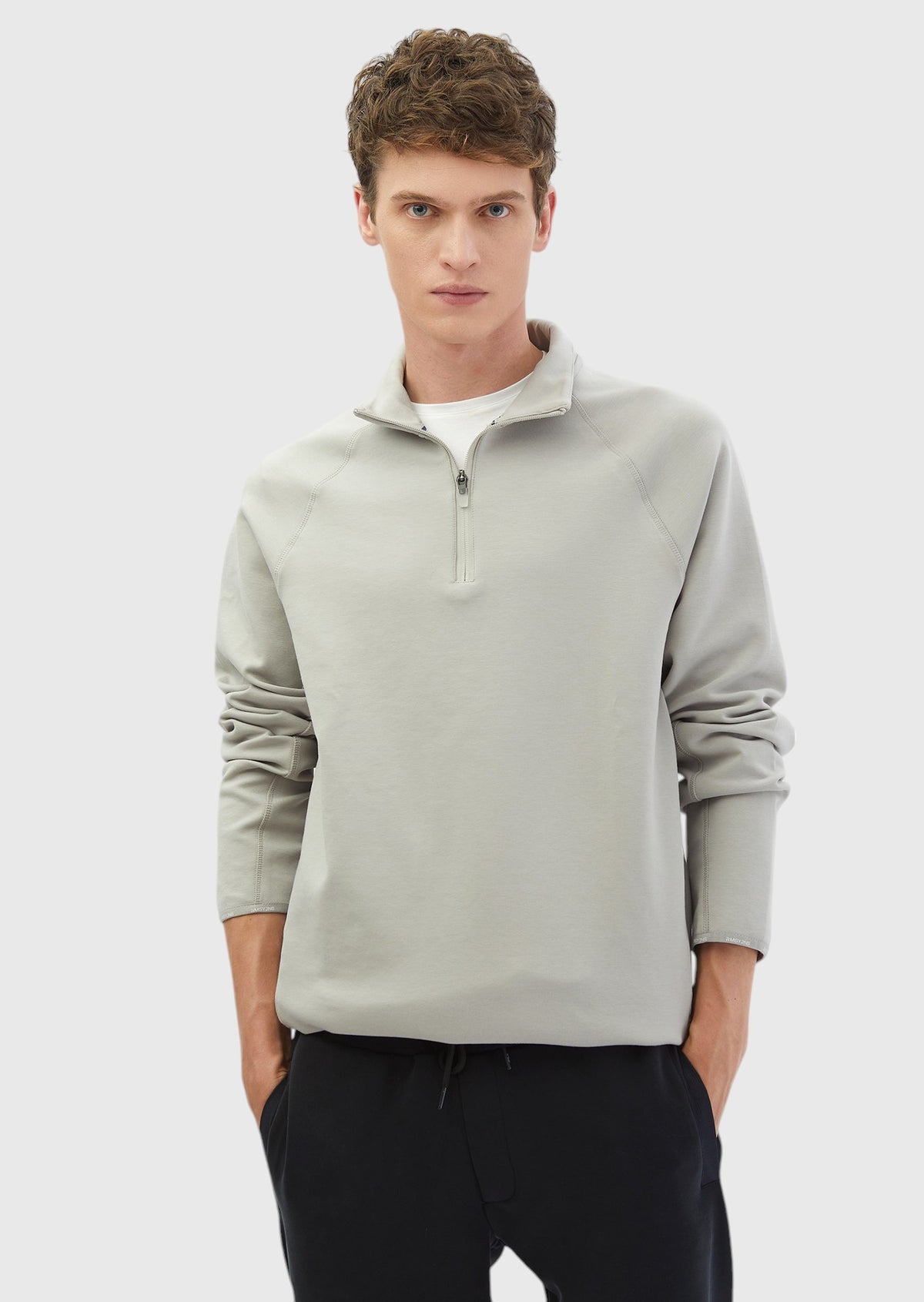 Açık Gri Dik Yaka Düz Sweatshirt