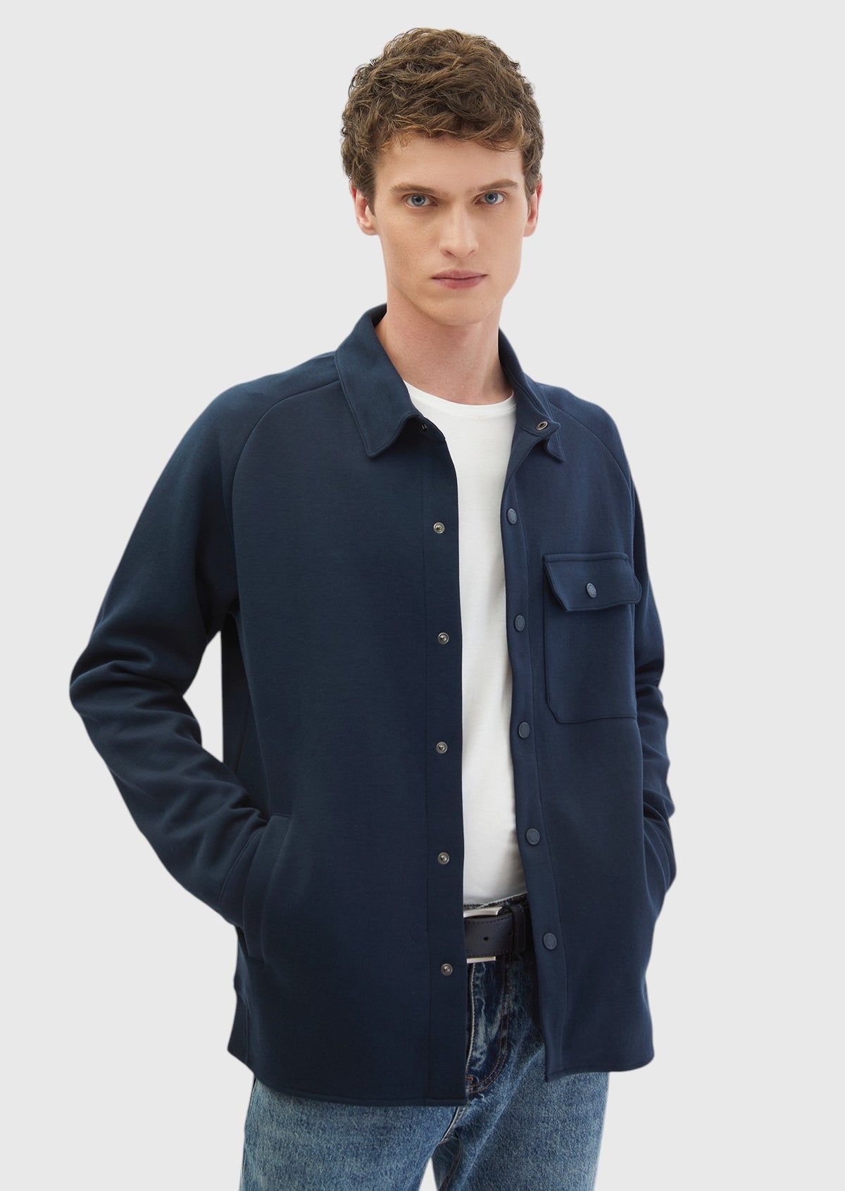 Navy Blue Polo Neck Plain Sweatshirt