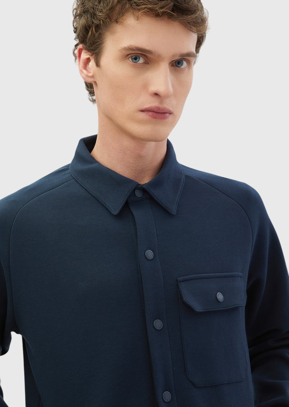 Lacivert Polo Yaka Düz Sweatshırt