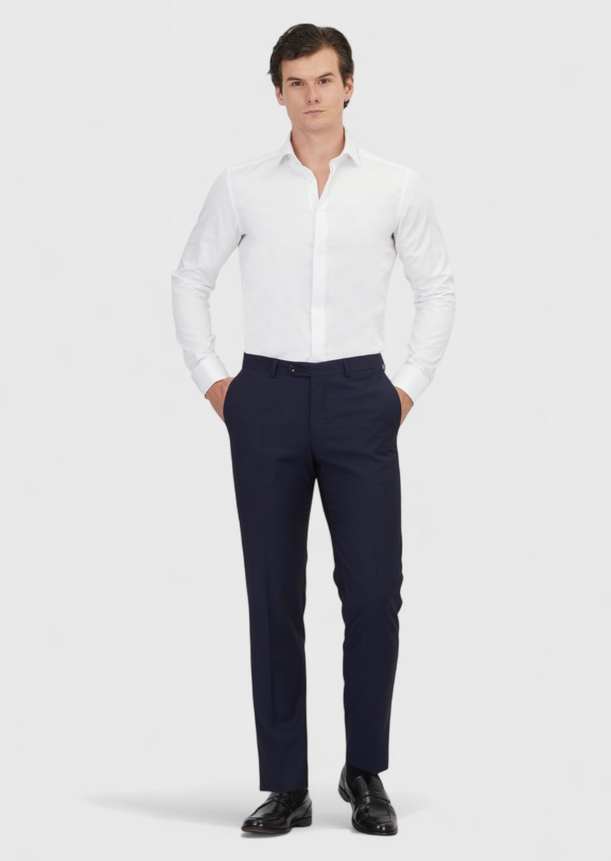 Beyaz Slim Fit Uzun Dokuma Klasik %100 Pamuk Gömlek