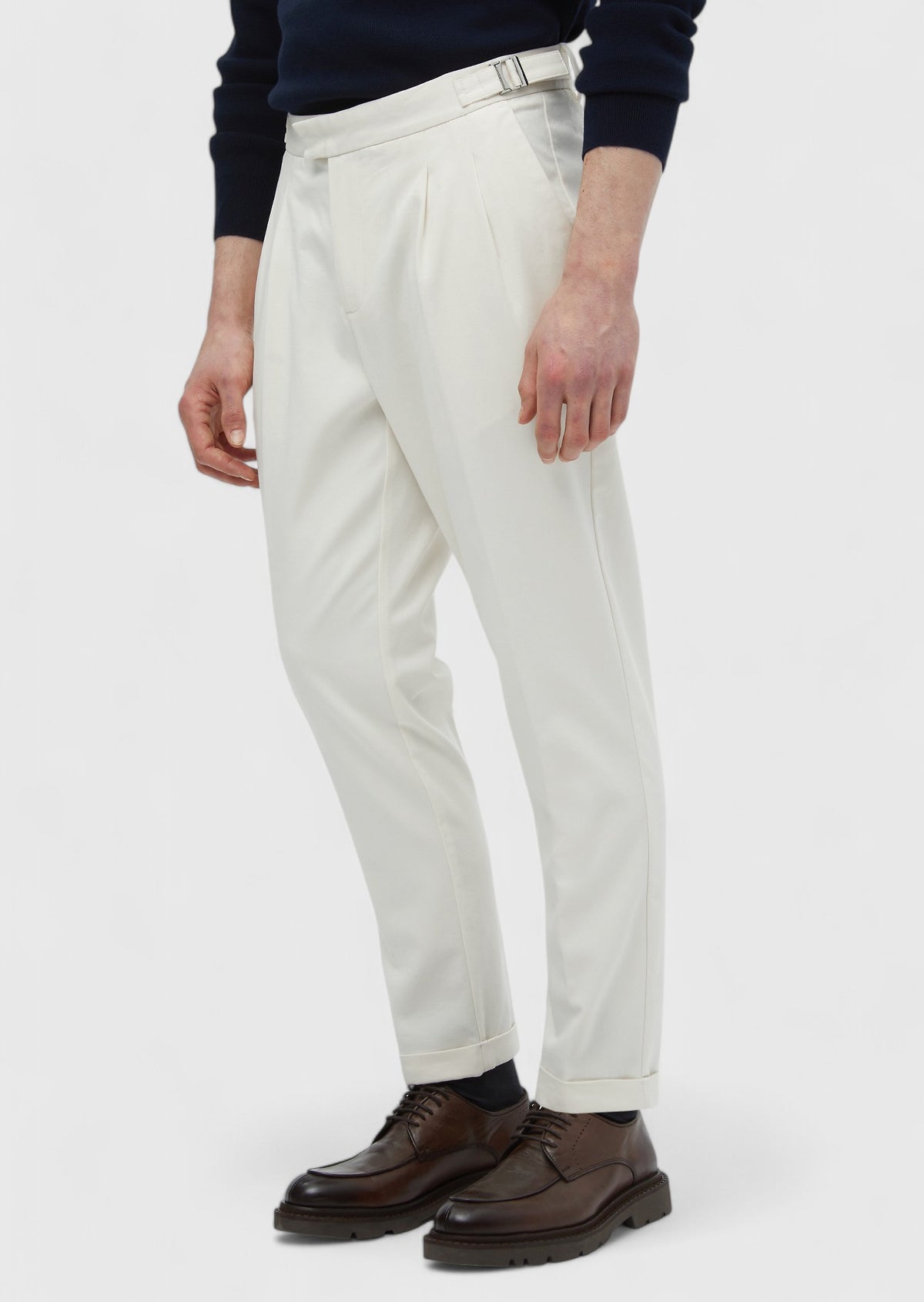 Ekru Düz Dokuma Carrot Fit Casual Pamuk Karışımlı Pantolon