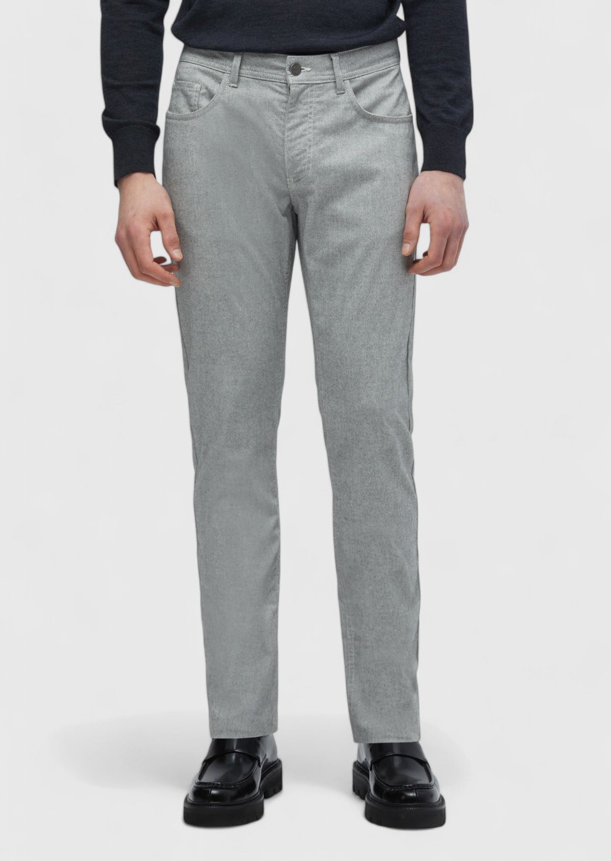 Gri Düz Dokuma Slim Fit Casual Pamuk Karışımlı Pantolon