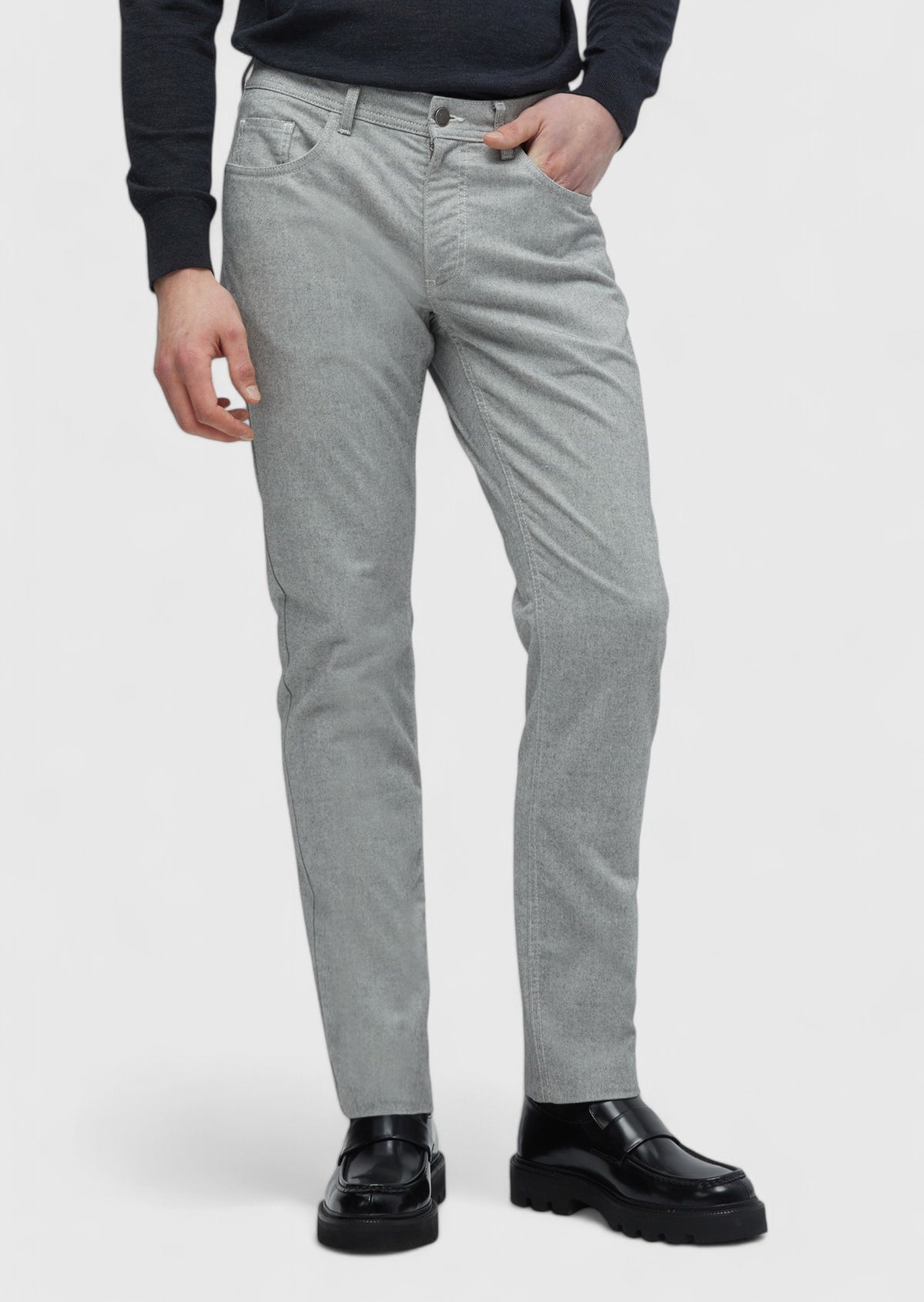 Gri Düz Dokuma Slim Fit Casual Pamuk Karışımlı Pantolon