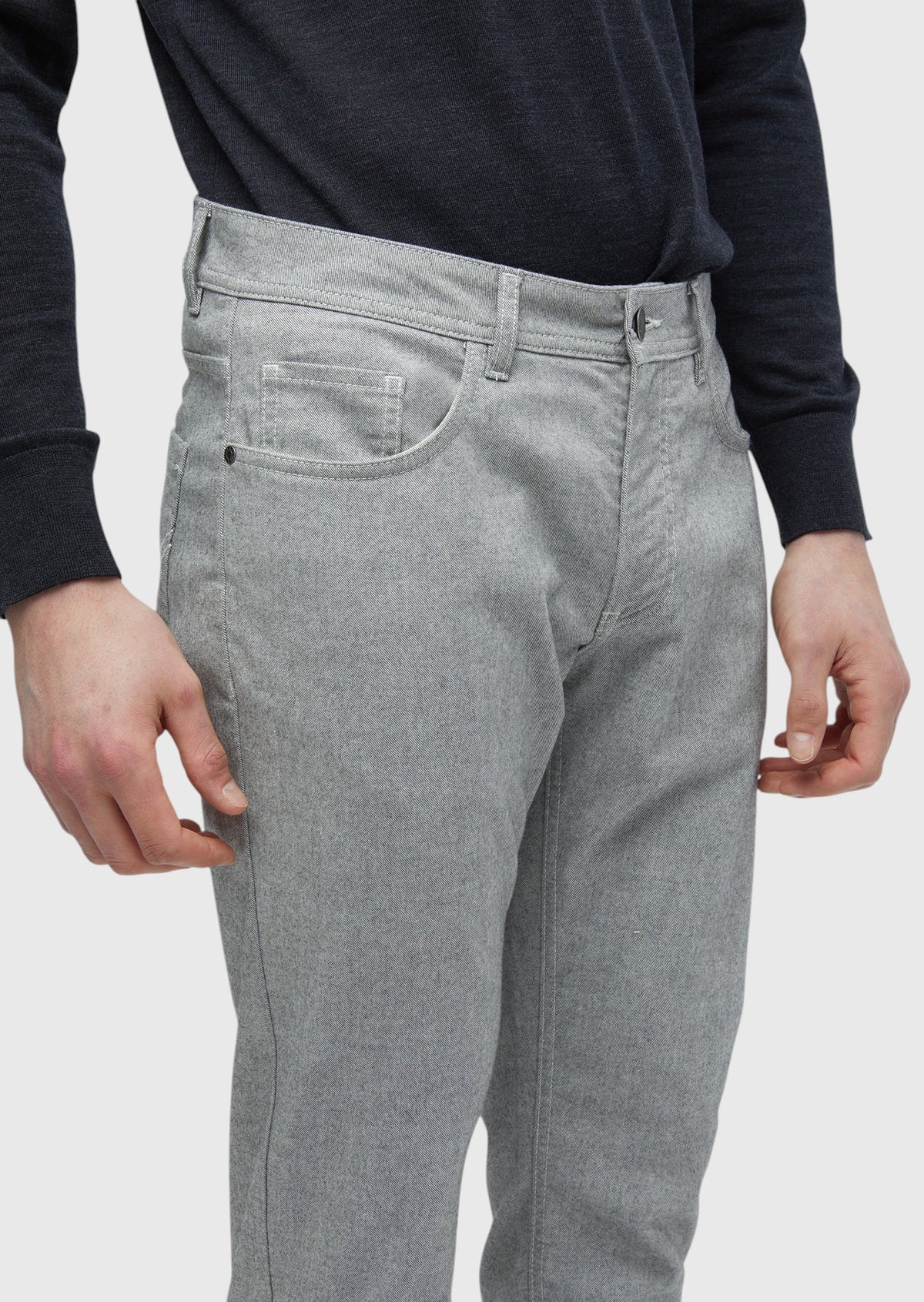 Gri Düz Dokuma Slim Fit Casual Pamuk Karışımlı Pantolon
