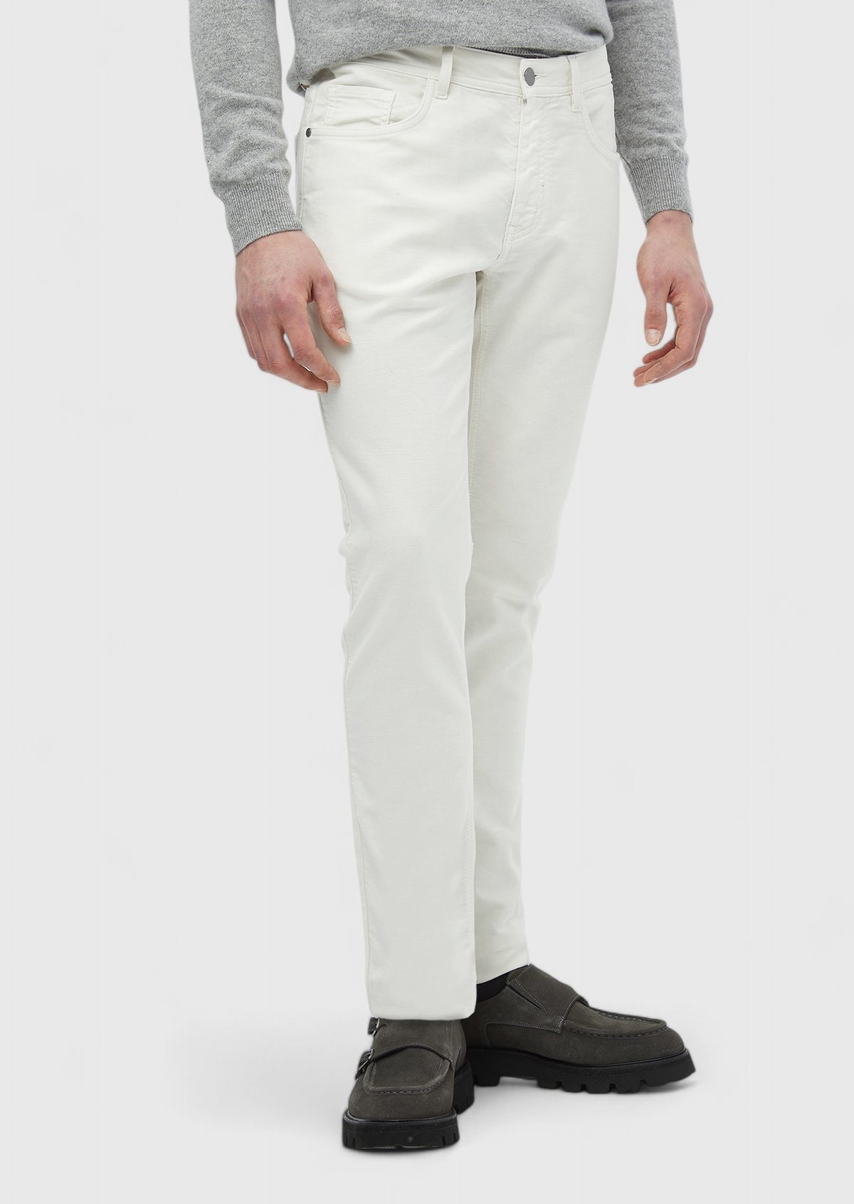 Ekru Düz Dokuma Slim Fit Casual Pamuk Karışımlı Pantolon