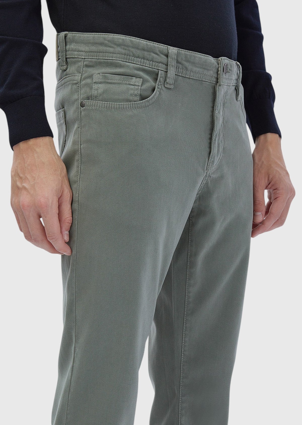Yeşil Düz Dokuma Slim Fit Casual Pamuk Karışımlı Pantolon