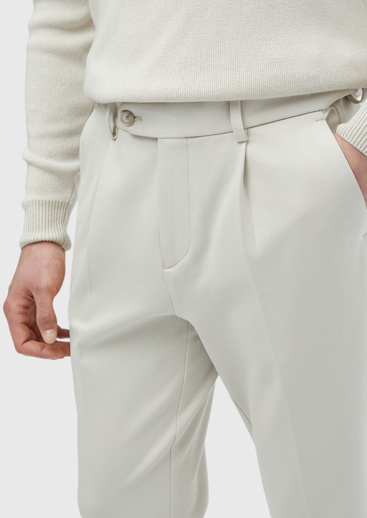 Bej Düz Örme Regular Fit Casual Pantolon