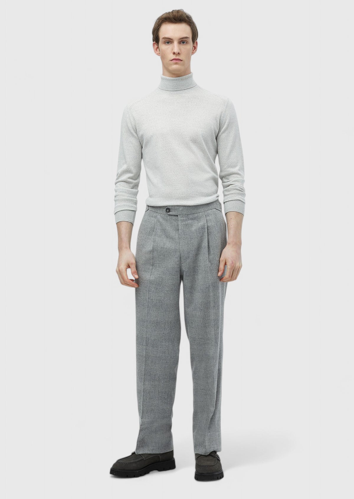 Light Grey Weaving Loose Fit Casual Wool Blended Trousers