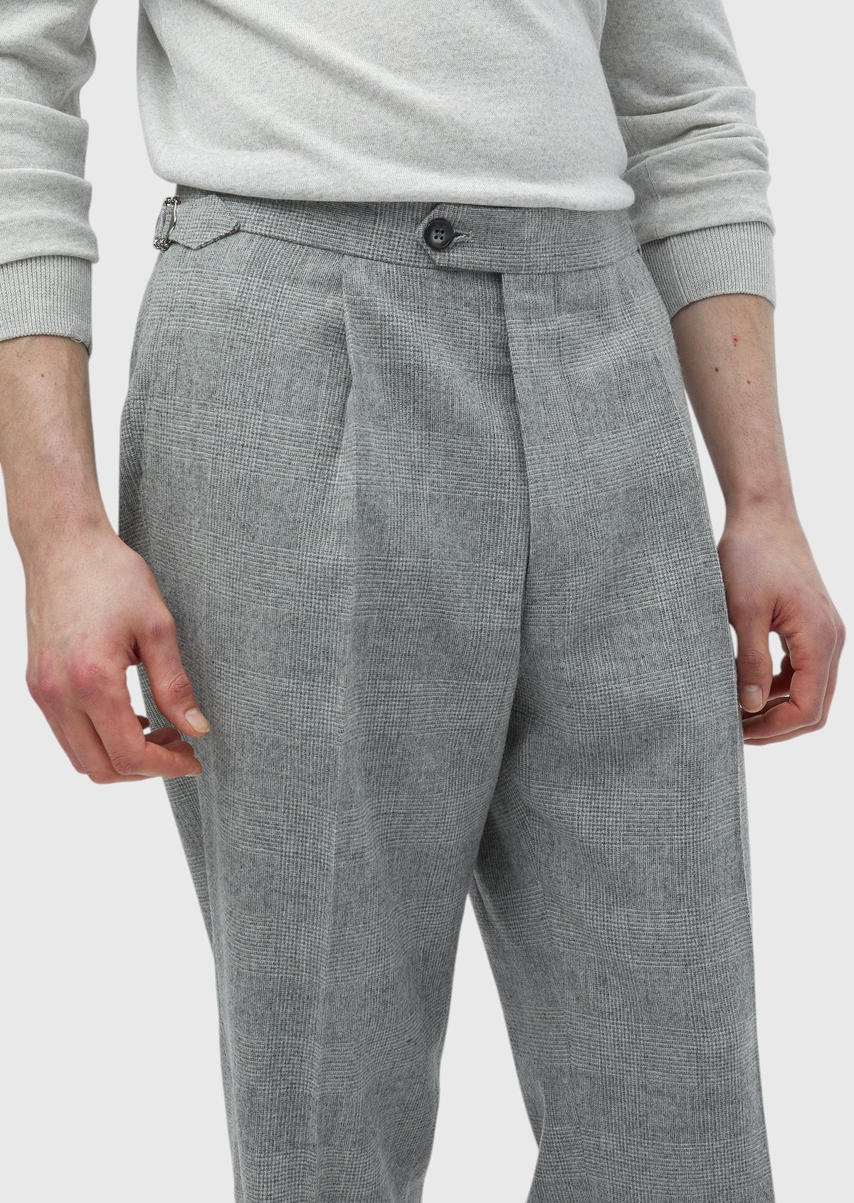 Açık Gri Desenli Dokuma Loose Fit Casual Yün Karışımlı Pantolon