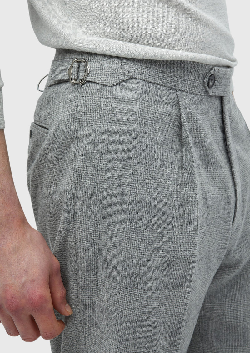 Açık Gri Desenli Dokuma Loose Fit Casual Yün Karışımlı Pantolon