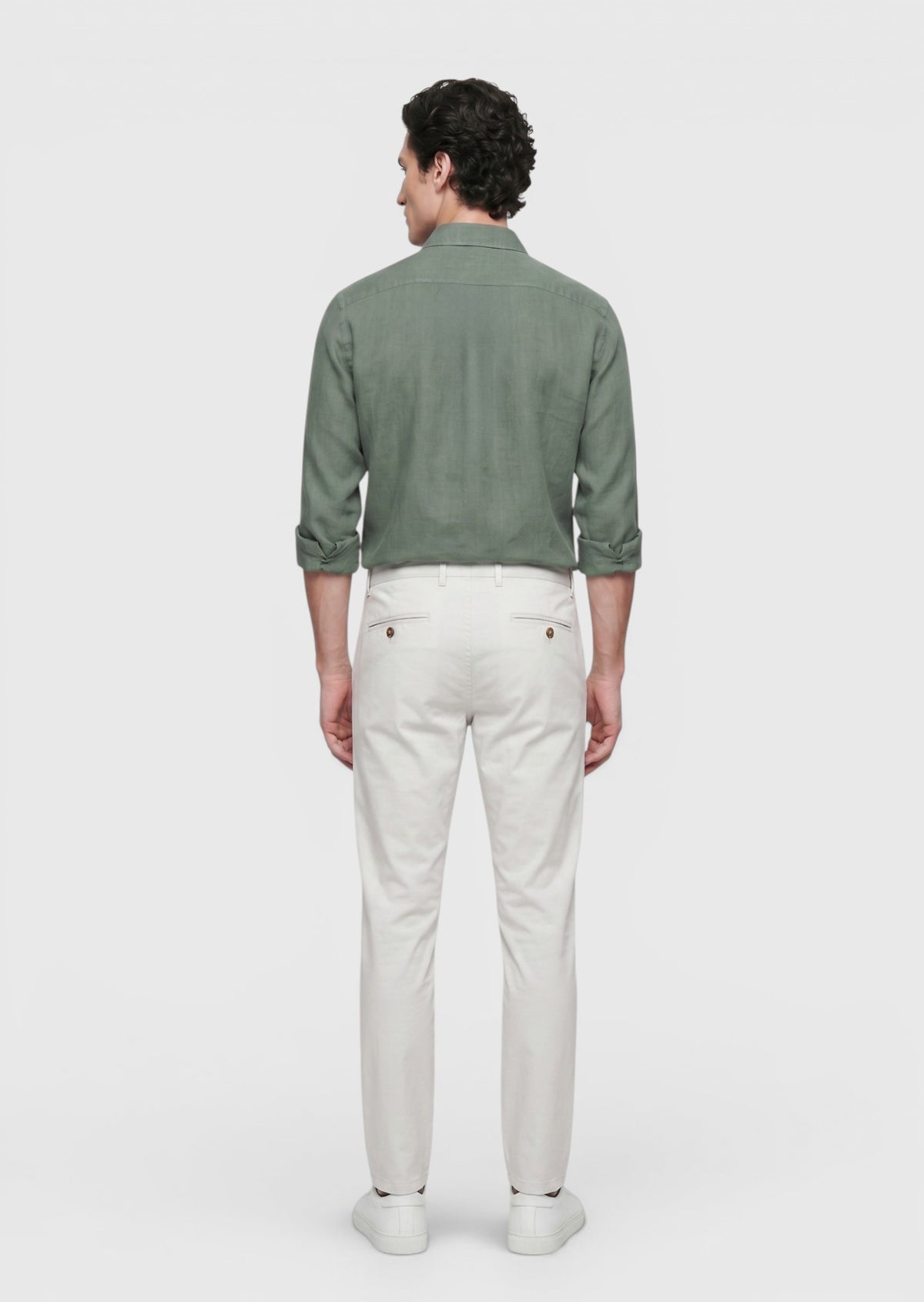 Haki Düz Casual Fit Uzun Dokuma Casual %100 Keten Gömlek