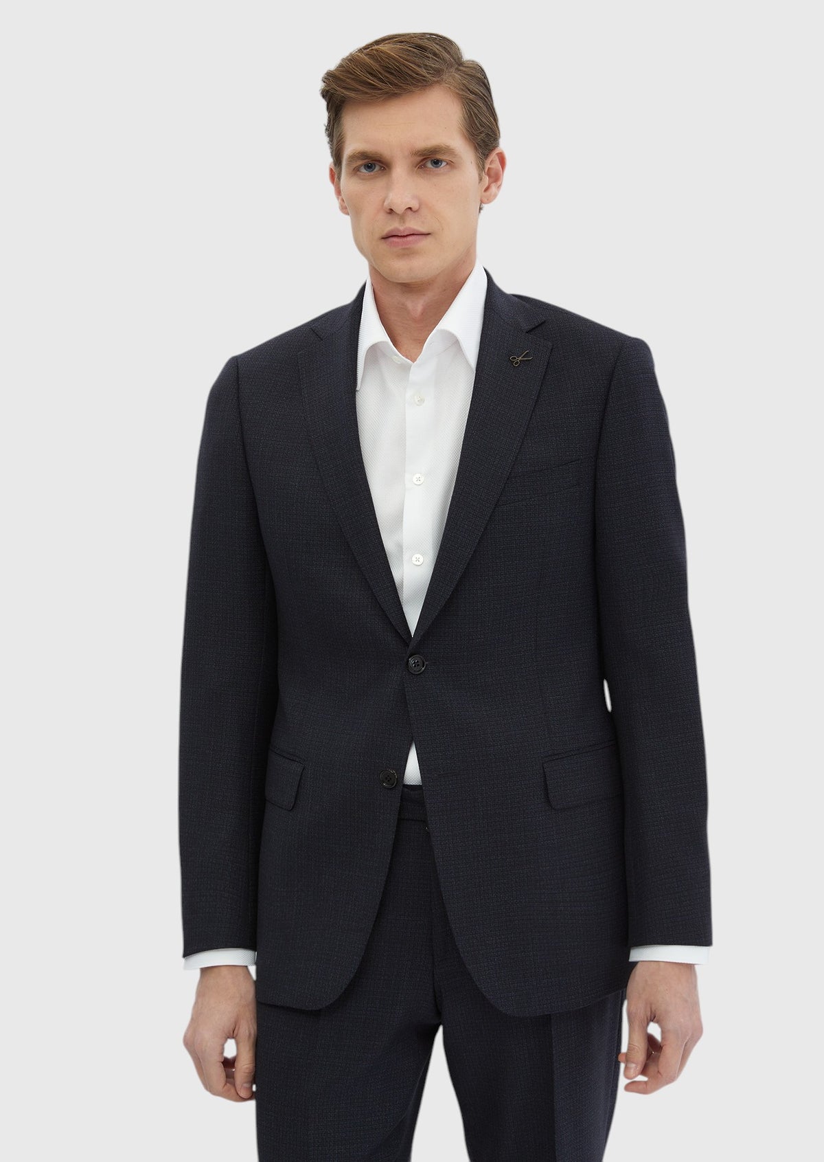 Lacivert Desenli Regular Fit %100 Yün Takım Elbise